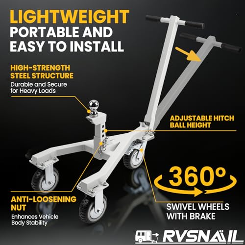 Heavy-Duty Trailer Dolly – 20,000 lbs Load, 3,500 lbs Tongue Weight, 360° Swivel Wheels with Brake, 2" & 2-5/16" Hitch Balls, Manual Trailer Mover for RV, Boat, Camper, Jet Ski, Motorcycle