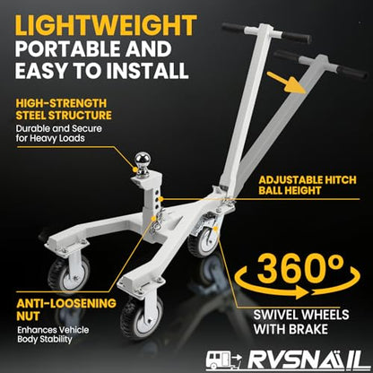Heavy-Duty Trailer Dolly – 20,000 lbs Load, 3,500 lbs Tongue Weight, 360° Swivel Wheels with Brake, 2" & 2-5/16" Hitch Balls, Manual Trailer Mover for RV, Boat, Camper, Jet Ski, Motorcycle