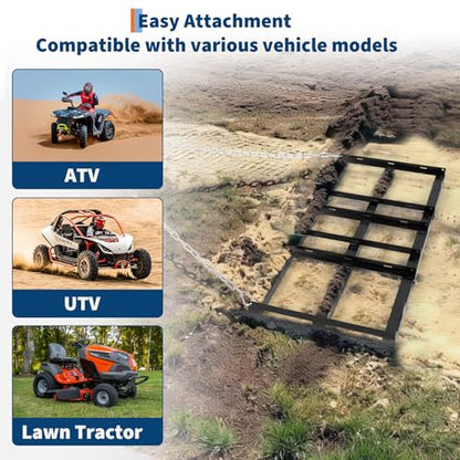 4FT Heavy Duty Drag Harrow for ATV/UTV with Adjustable Bars - color: Black
