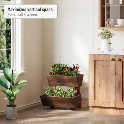 2-Tier Vertical Wooden Raised Garden Bed, Garden Planter Box,Carbonized - color: Carbonized, size: 2-Tier Small
