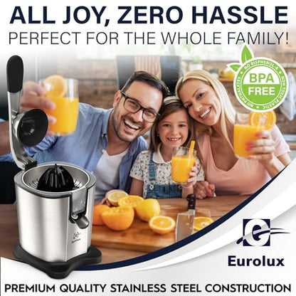 Eurolux Power-Pro Premium Electric Citrus Juicer - With 300 Watts of Power, The Most Powerful Juicer, For An Easy Smooth Juicing Experience | New Updated Design - color: Stainless Steel, size: Pro XL Size