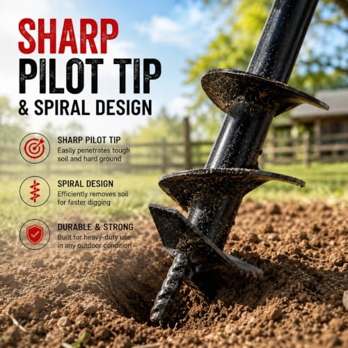 XtremepowerUS 10" Replacement Earth Auger Bit, 3/4" Round Shaft for Gas Post Hole Digger, Heavy-Duty Spiral Drill Bit for Fence Installation, Tree Planting, Garden, Landscaping & Farm - size: 10"