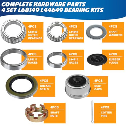 4Set L68149 L44649 Trailer Bearings Kit for 1-3/8'' to 1-1/16'' #84 Spindle - color: Fits 1-3/8''to 1-1/16''3500Lbs Trailer, size: 4Sets 3500lb Trailer Bearing Kit
