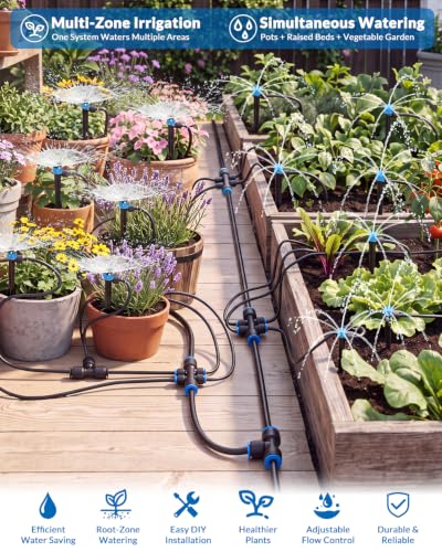 CICKATA 230FT Drip Irrigation System Kit, 20-45 PSI Water Flow Rate 40GPH