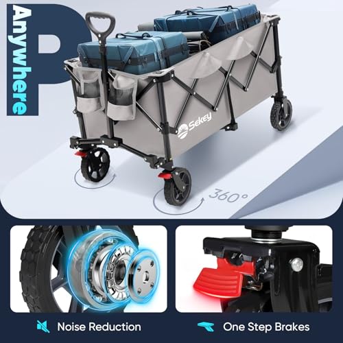 Sekey Collapsible Wagon, 300 lb Capacity, 29 in Cargo Bed, Compact Fold - color: Light Gray