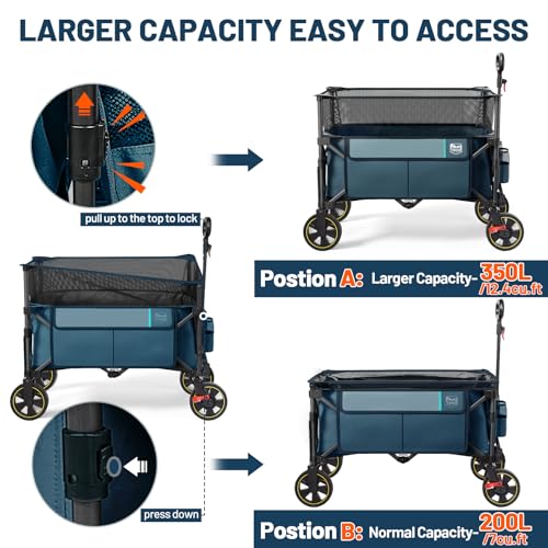 Timber Ridge 350L Extra Large Collapsible Folding Wagon Carts with Brake - color: Blue, size: 350L