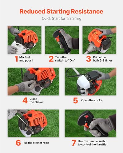 VEVOR String Trimmer, 43 cc 2-Stroke, Gas Weed Eater, 17" Grass Trimmer, Multi-Functional Weed Eater Gas Powered with Shoulder Strap & 3T Blade, Weed Wacker Gas for Quick Grass Cleaning - size: 43 CC