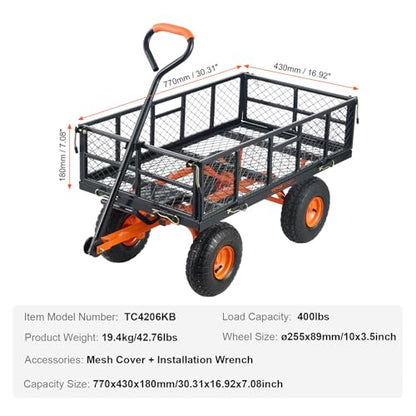 VEVOR 400lbs Steel Garden Dump Cart, Heavy Duty Garden Wagon Yard Dump Wagon with Removable Sides, Convert to Flatbed, Utility Liner, 10in All Terrain Wheels - size: 400 lbs