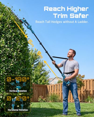 Seesii 20V Cordless Pole Hedge Trimmer & Grass Shears 4-in-1, 9-Ft Reach - color: Dark Blue