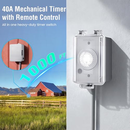 SURAIELEC 40A 240V 3HP Outdoor Timer Switch with 1000FT Long Range Remote