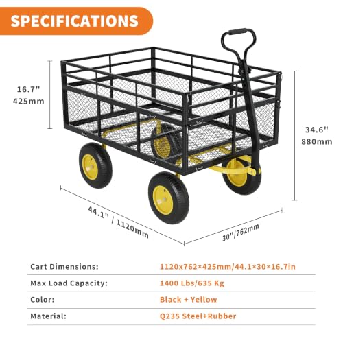 Steel Garden Cart 1400 Lbs, 3-in-1 Heavy Duty Wagon