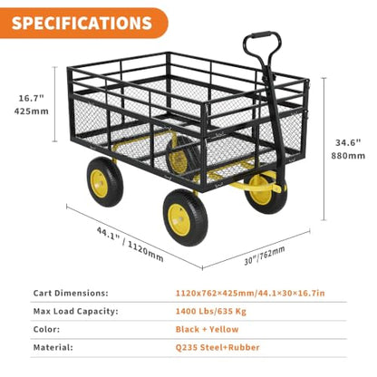 Steel Garden Cart 1400 Lbs, 3-in-1 Heavy Duty Wagon