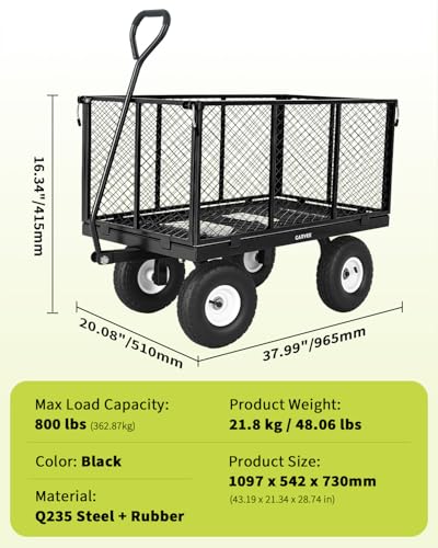 Garvee Versatile Outdoor Utility Cart-800LBS Heavy-Duty, 10" All-Terrain Pneumatic Tires, Easy Maneuverable Lawn Cart with Removable Mesh Panels for Gardening&Landscaping, Black, with Waterproof Liner - color: Black, With Waterproof Liner