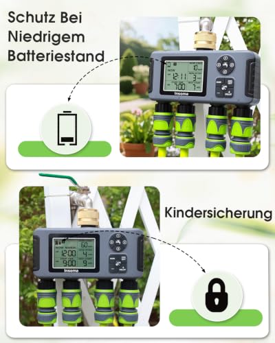 Insoma 4-Zone Water Timer with Brass Inlet, Automatic Garden Hose Timer with Manual/Rain Delay & Large Display, IPX5 Waterproof Faucet Timers for Sprinkler System, Yard, Lawn, Greenhouse - size: 4 Zone-Brass Inlet