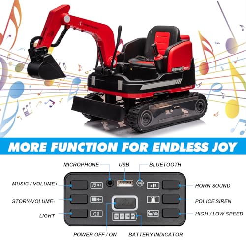 JOYLDIAS 360 Degree Rotating Ride On Excavator and Bulldozer - color: Red