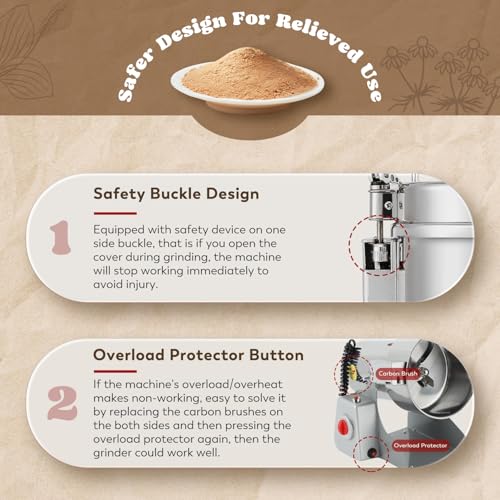 Moongiantgo 2500g Safety Commercial Spice Grinder Grain Mill 3700W, 110V | High-speed Stainless Steel Dry Spice Grinder Pulverizer for Wheat Corn Rice Pepper Herbs Coffee Beans Dried Mushrooms - size: 2500g