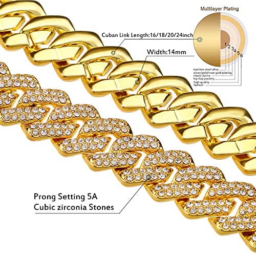 JUNVirtuous Cuban Link Chain Mens Iced Out Miami Cuban Necklace Silver/Gold Bling Diamond Hip Hop Jewelry for Women - color: 16 inch Gold Necklace