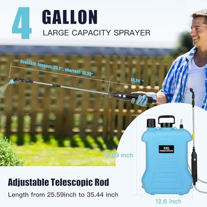 Backpack Sprayers 4 Gallon Battery Powered, 3 Nozzles & USB Handle for Garden
