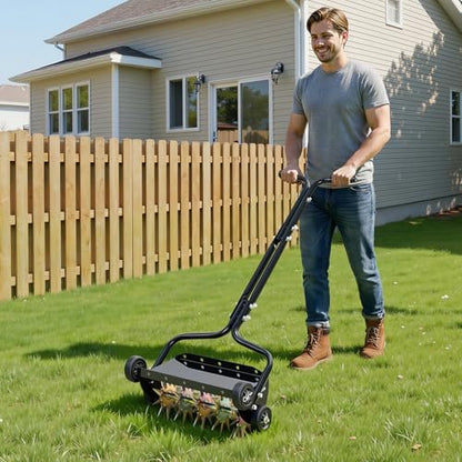 VEVOR Lawn Aerator, 18 in Manual Push Spike Aerator with 4 Wheels & Handle, Heavy Duty Grass Aerators, Supports 40 lbs Added Weight, Rolling Lawn Aeration Tool for Garden Yard Aeration Soil Health - size: 18-inch, style: Rolling (Weighted Pro)