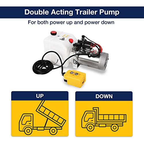 12V Hydraulic Power Unit 3200 PSI, Double-Acting Hydraulic Pump for Dump Trailer & Car Lifting - color: White-Plastic, size: Double Acting + 3 Quart.