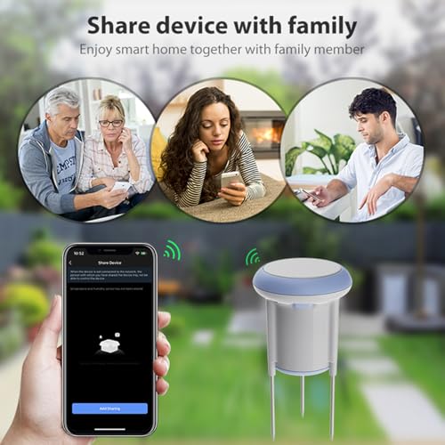 WiFi Smart Soil Sensor: Smart Soil Moisture Meter with App Real-Time Monitoring, Soil Tester with Moisture/Temperature Meter for Garden, Farm and Greenhouse, Compatible with Alexa, Google Home
