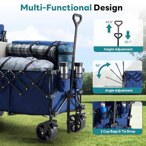 OLIXIS 49" L Collapsible Wagon 440lbs, Folding Wagon Cart with Wheels, Blue - color: Blue
