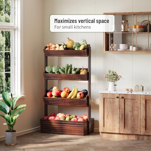 4-Tier Vertical Wooden Raised Garden Bed, herb garden planter, Carbonized - color: Carbonized, size: 4-Tier