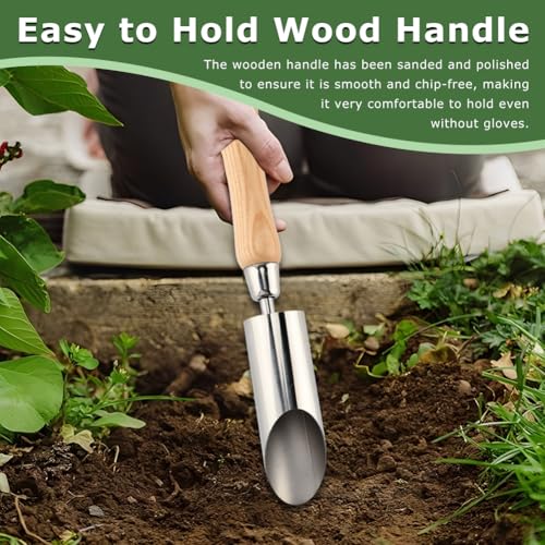 Bulb Planter Tool, 11 Inch Stainless Steel Bulb Planter with Wooden Handle