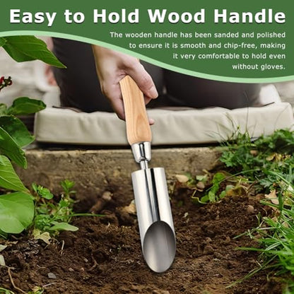 Bulb Planter Tool, 11 Inch Stainless Steel Bulb Planter with Wooden Handle