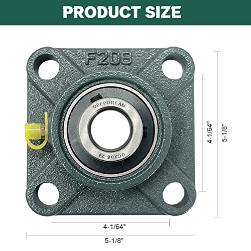 DEEPDREAM UCF208-24 Pillow Block Square Flange Mounted Bearing 1-1/2" Bore (2 PCS) - size: UCF208-24-2psc
