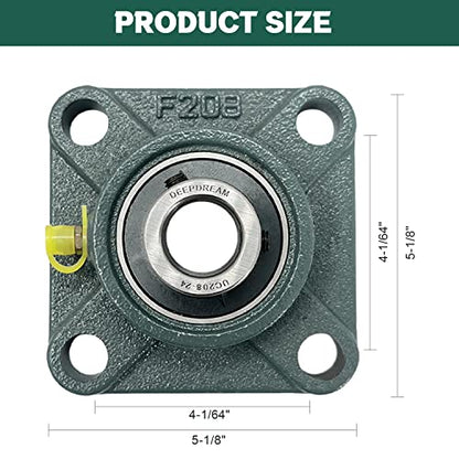 DEEPDREAM UCF208-24 Pillow Block Square Flange Mounted Bearing 1-1/2" Bore (2 PCS) - size: UCF208-24-2psc