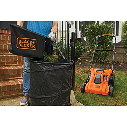 BLACK+DECKER Electric Push Lawn Mower, Corded, 13 Amp, 20-Inch Cutting Deck, 6 Setting Height Adjustment, Compact Storage, Collection Bag (BEMW213)