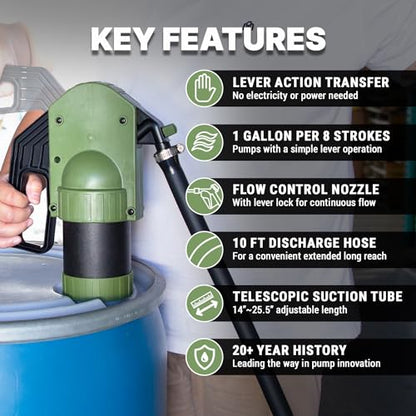 TERA PUMP Drum Barrel Pump w/Gas Pump Style Nozzle - style: Diesel / Fuel Pump