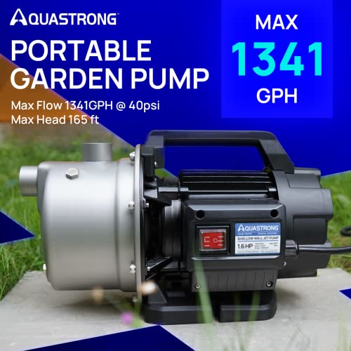 Aquastrong 115V Shallow Well Garden Pump, Stainless Steel, 1320 GPH, Water Transfer Draining Irrigation Sprinkler Pump, for Lawn,Garden,1.6 HP Portable - color: 1.6 Hp Portable