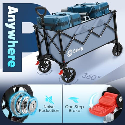 Sekey Collapsible Wagon, 300 lb Capacity, 29 in Cargo Bed, Compact Fold - color: Blue