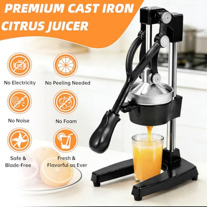 Cast Iron Manual Citrus Juicer, Heavy Duty Orange Juicer Hand Press