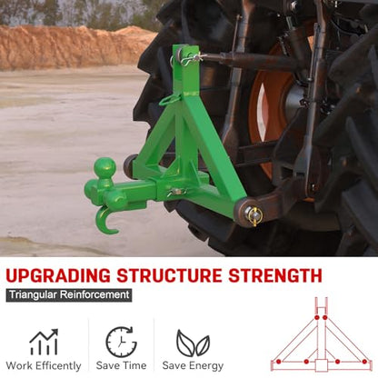 3 Point Trailer Hitch 2” Receiver for Cat 1 Tractor Quick Hitch Attachment - color: Green