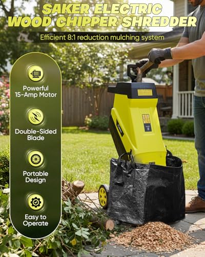 Saker Electric Wood Chipper Shredder 15-Amp Corded