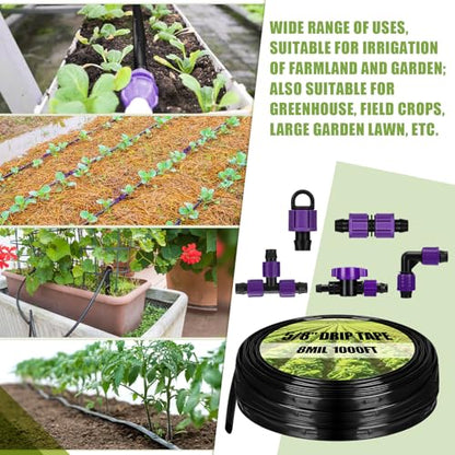 Tondiamo 250' 5/8 Inch Drip Tape Irrigation Tubing Kit 16 Mil 6" Spacing Garden Hose Watering Tube Line Automatic Equipment for Garden Irrigation System Farms, Landscape, Lawn - size: 250', 16 Mil