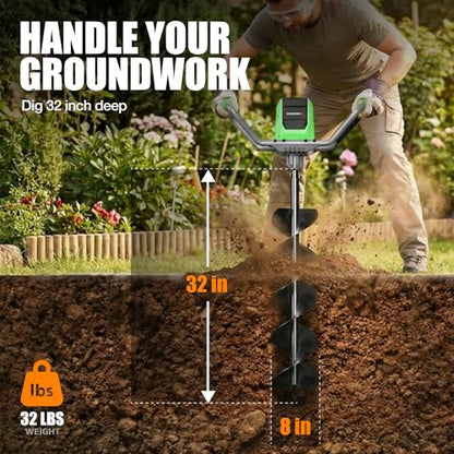 WORKPROX 40V Electric Auger Post Hole Digger, 8" Auger, 66.4 ft·lbs Torque