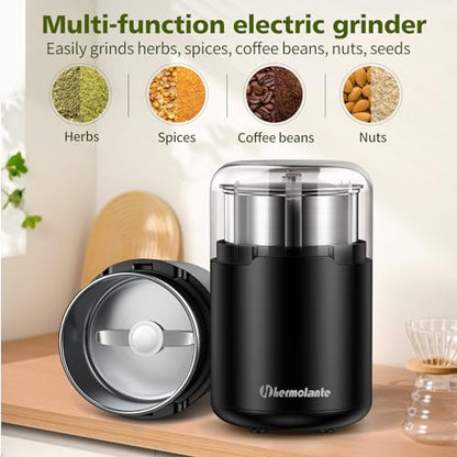 Hermolante Herb Grinder, Electric Spice Grinder, Press-Down Lid Starts - color: Black