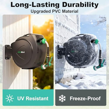 Retractable Garden Hose Reel - 1/2 in x 120 ft Automatic Wall Mount Heavy Duty Automatic Water Hose Reel with 9 Patterns Nozzle, Kink-Resistant Hose, 180° Swivel, Auto-Lock for Outdoor Watering - size: 1/2inch x 120ft