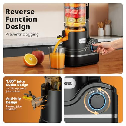 AIRMSEN Juicer Machines, 5.8" Large Feed Chute Cold Press Juicer, 300W