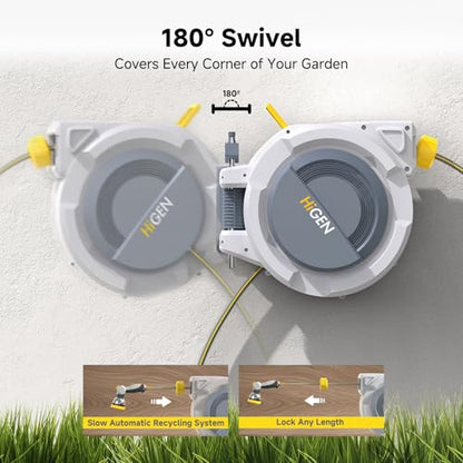 Retractable Garden Hose Reel, Water Hose Reel with 10 Pattern Metal Nozzle