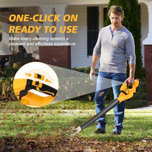 Cordless Leaf Blower 21V 800W 2 x 3.0Ah Rechargeable Batteries - color: Yellow
