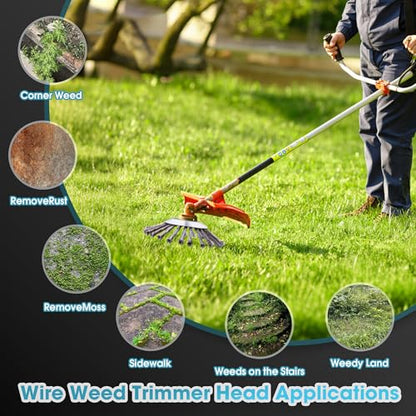 8 Inch Steel Wire Grass Trimmer Head, Indestructible Wire Weed Trimming Heads with Universal Adapter Kit for Weed Eater, Heavy-Duty Rotary Brush Cutter Trimmer Head forMoss & Rust Remova