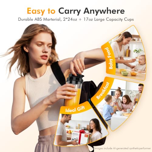 KOIOS 1000W Smoothie Blender, 15-in-1 Single Serve Set, Press-Twist Design - color: Grey