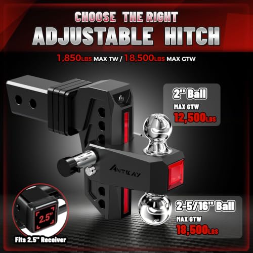 Adjustable Trailer Hitch, Fits 2.5" Receiver, 7" Drop/Rise - color: Black, size: 2.5"-7drop