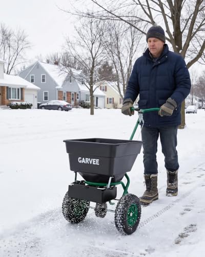 Garvee 100LBS Push Lawn Spreader, Broadcast Spreader with Hopper Grate - color: 100LB+Green