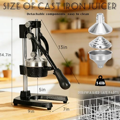 Cast Iron Juicer Hand Press Heavy Duty, Orange Juicer - color: Black
